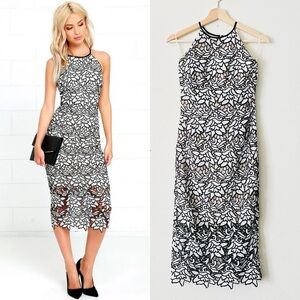 KEEPSAKE the Label Black and White Lace Midi Dress